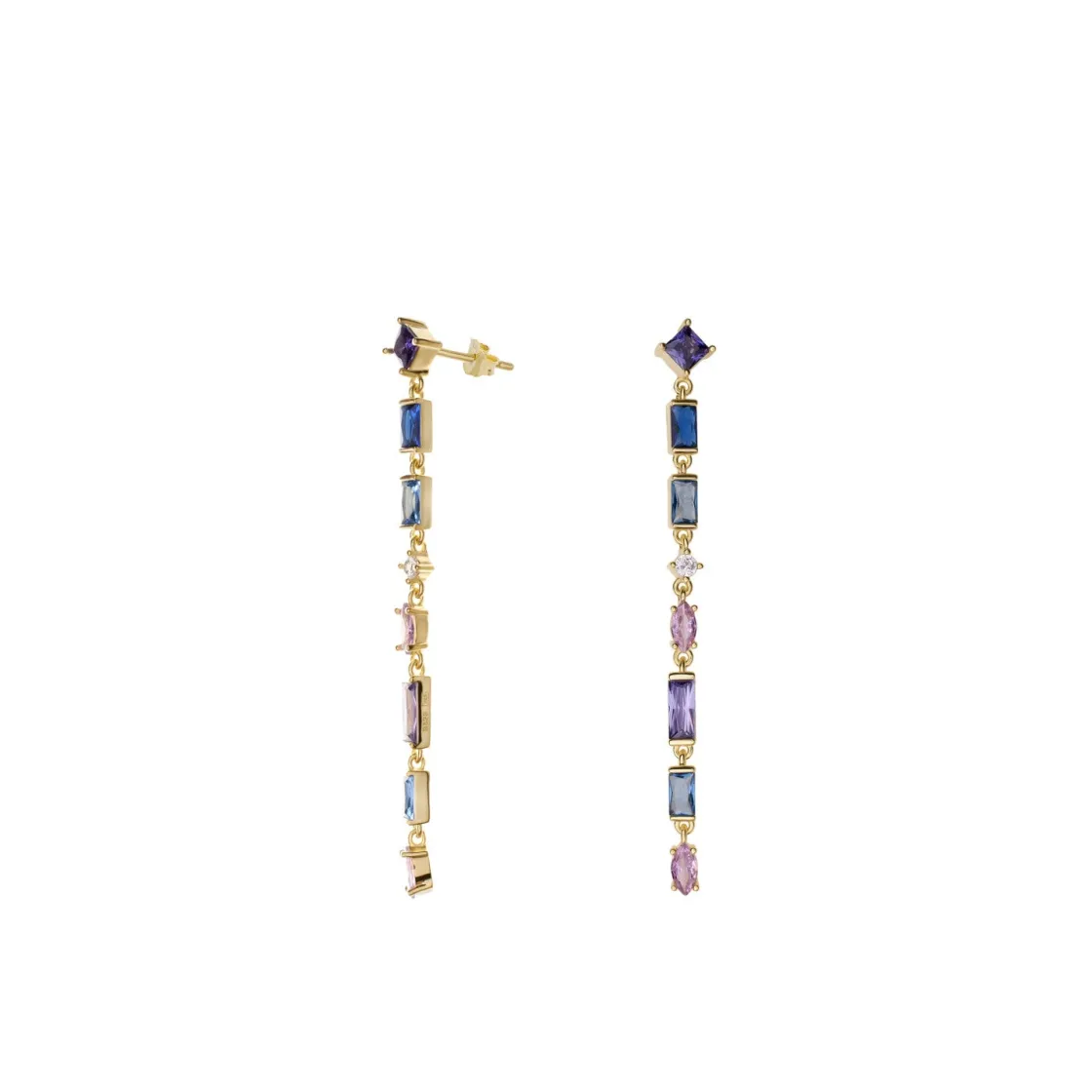 Pendientes Largos | Pendientes De Piedras De Colores | LINEARGENT Pendientes largos de gemas diseño multicolor