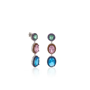 Pendientes Largos | Pendientes De Piedras De Colores | LINEARGENT Pendientes largos de piedras de colores diseño de tres gemas