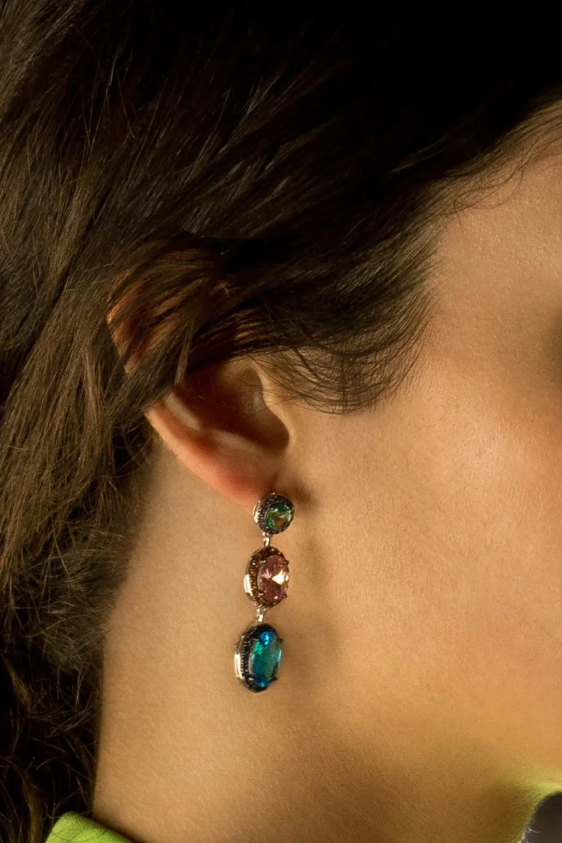 Pendientes Largos | Pendientes De Piedras De Colores | LINEARGENT Pendientes largos de piedras de colores diseño de tres gemas