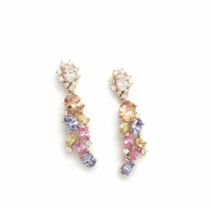 Pendientes Largos | Pendientes De Piedras De Colores | LINEARGENT Pendientes largos de piedras de colores estilo mosaico