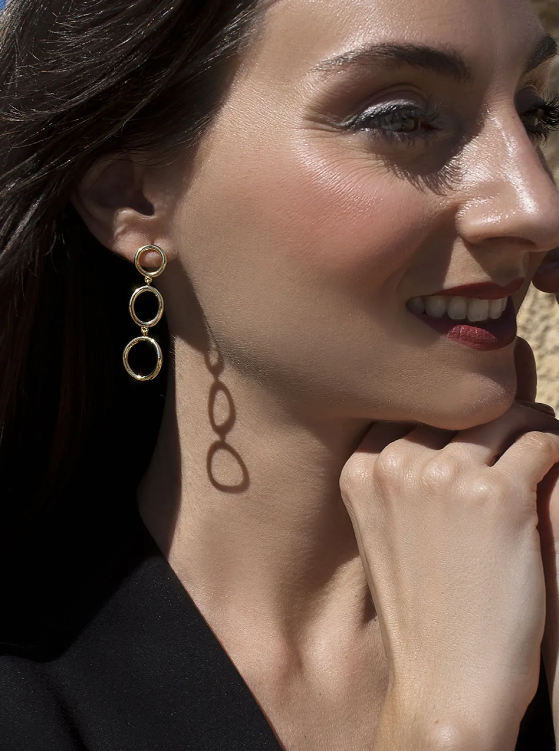 Pendientes Largos | LINEARGENT Pendientes largos de plata bañada en oro diseño circular