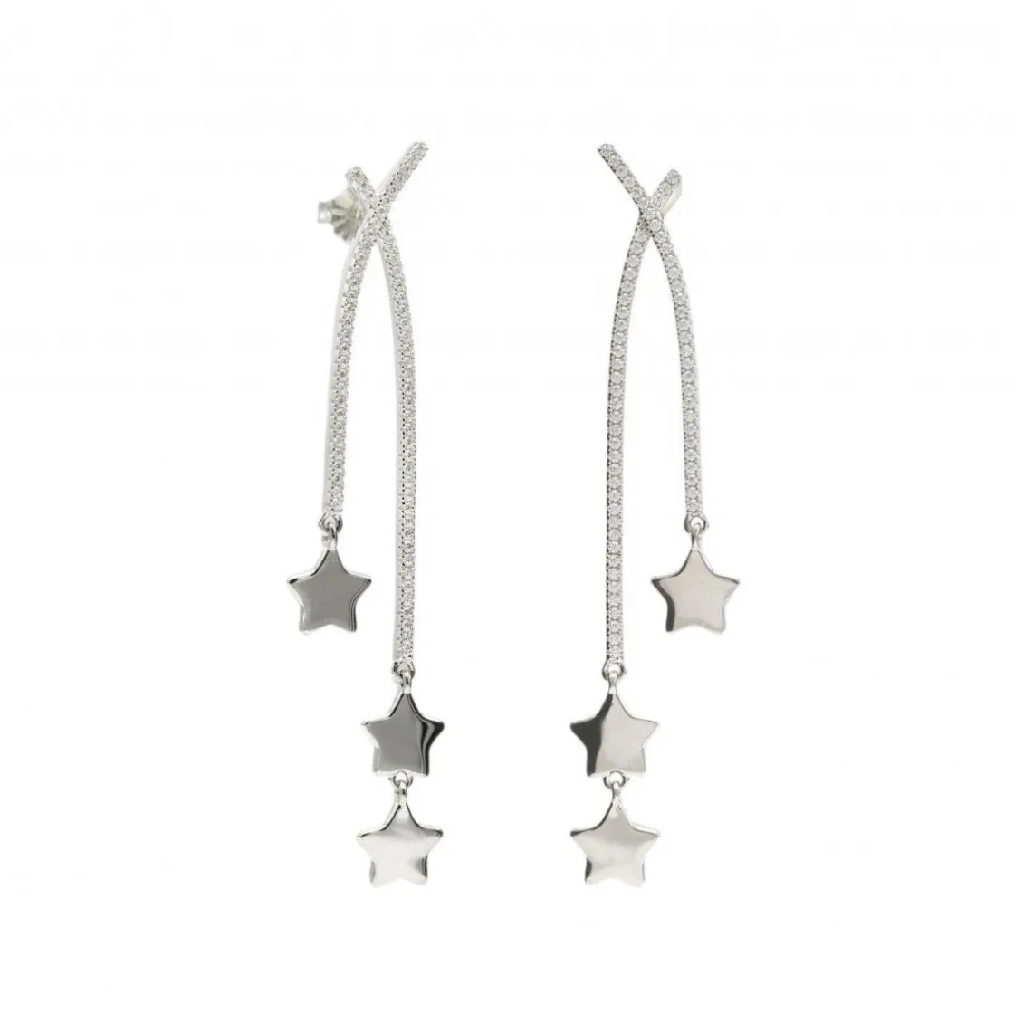Pendientes Largos | LINEARGENT Pendientes largos de plata brillantes doble charm