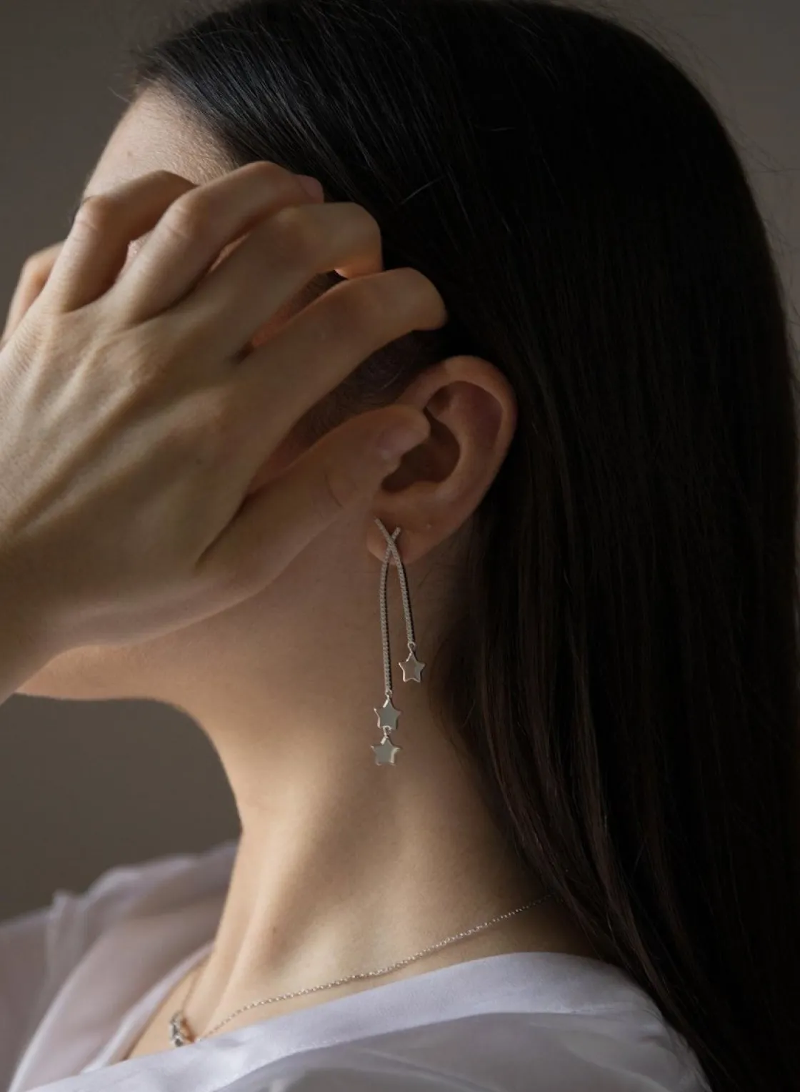 Pendientes Largos | LINEARGENT Pendientes largos de plata brillantes doble charm