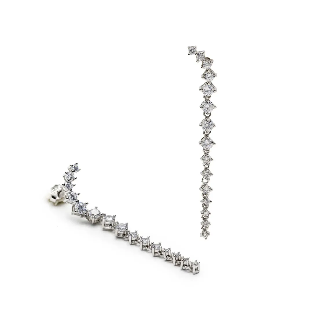 Pendientes Largos | LINEARGENT Pendientes largos de plata brillantes estilo novia colgantes
