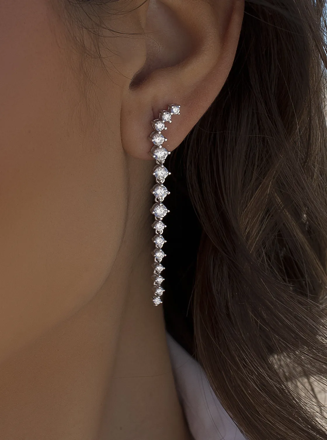 Pendientes Largos | LINEARGENT Pendientes largos de plata brillantes estilo novia colgantes