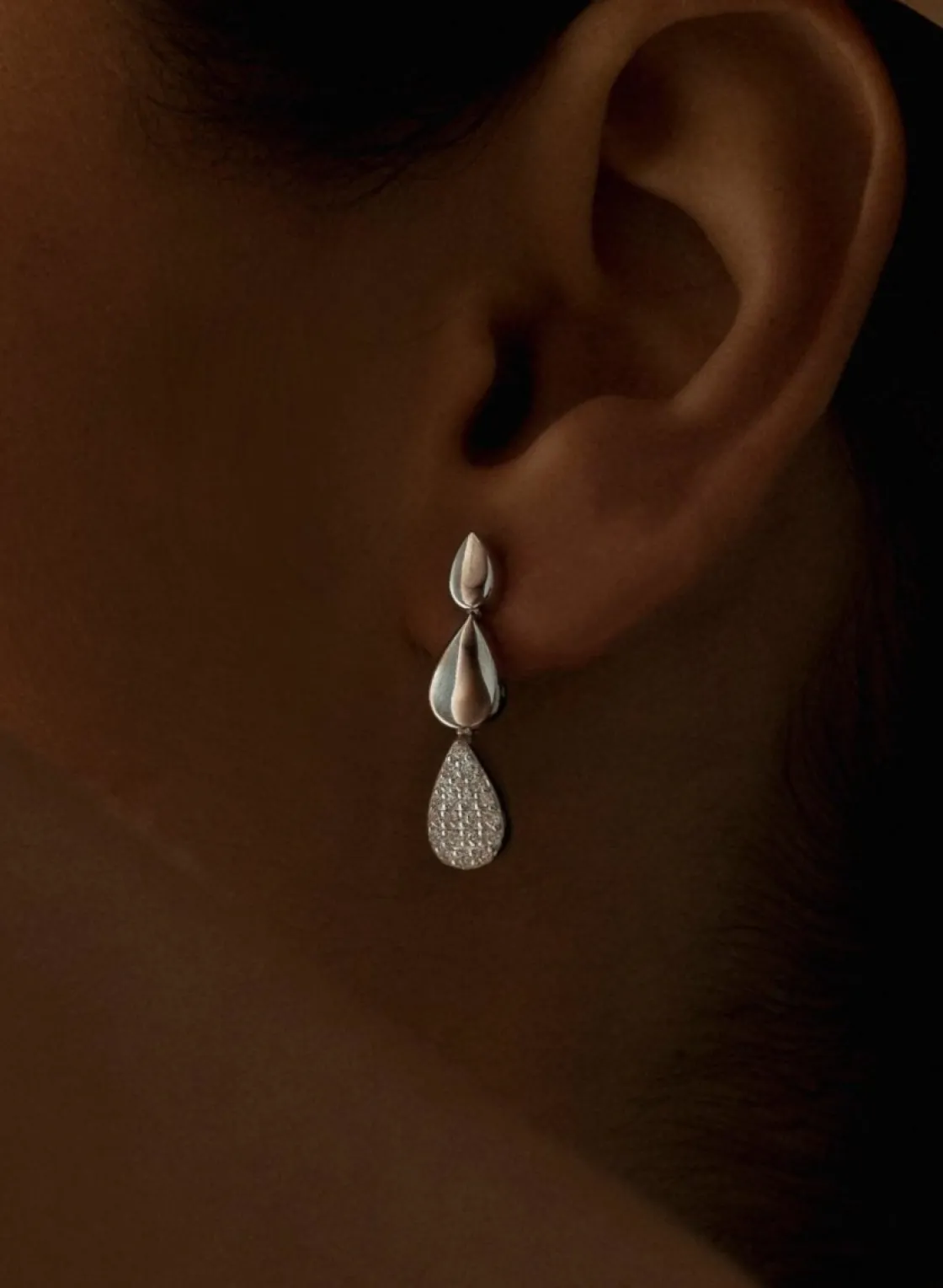 Pendientes Largos | LINEARGENT Pendientes largos de plata brillantes motivo de lágrima y circonitas