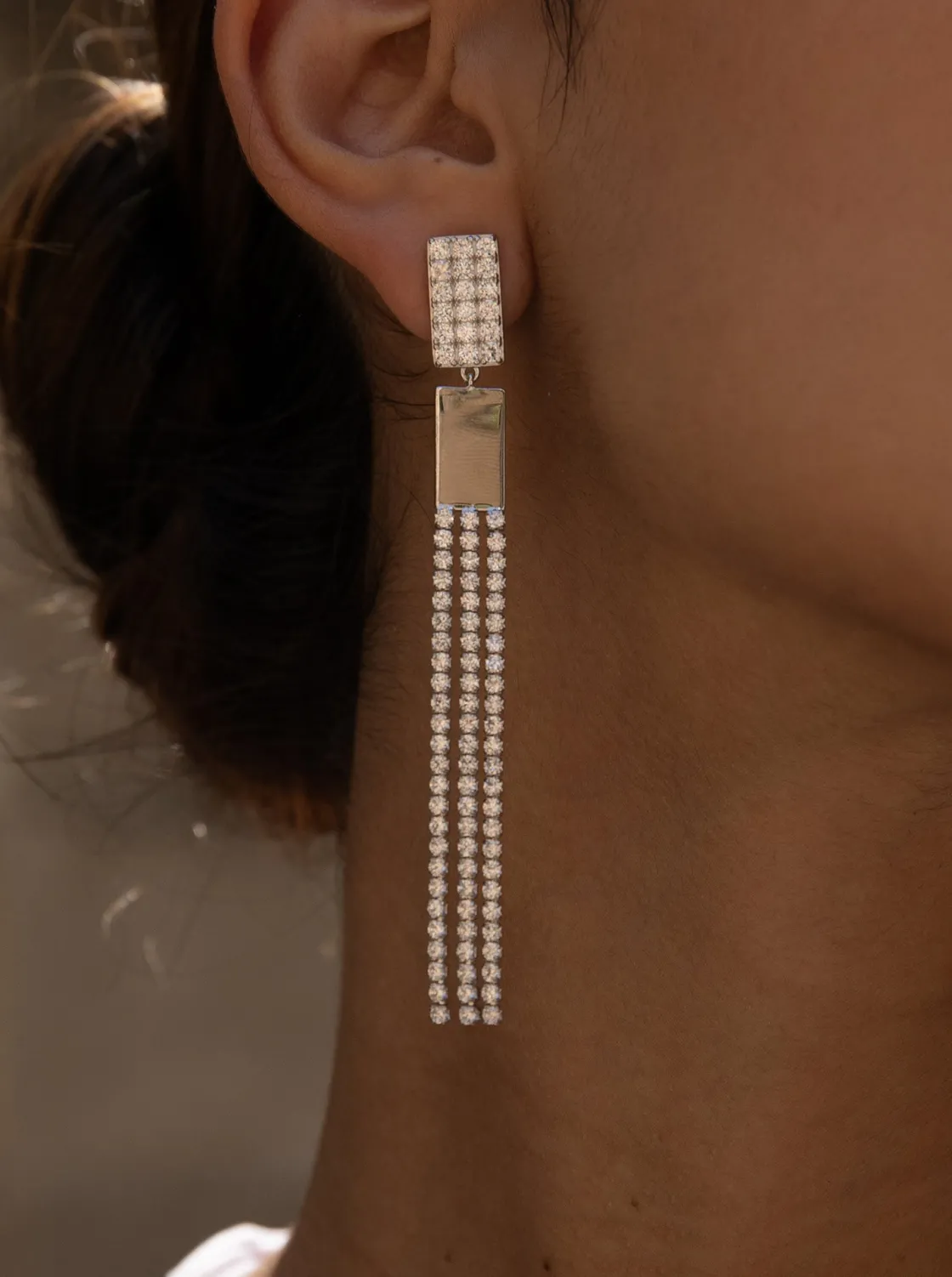 Pendientes Largos | LINEARGENT Pendientes largos de plata con tres tiras de circonitas