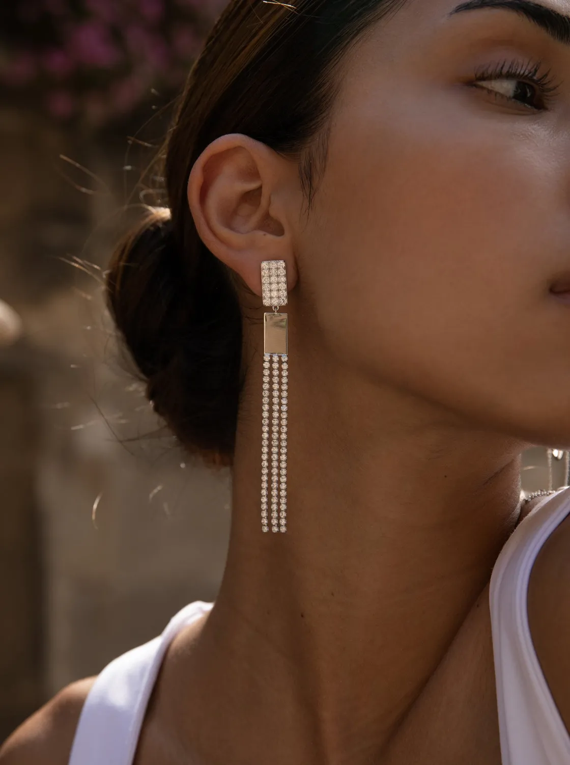 Pendientes Largos | LINEARGENT Pendientes largos de plata con tres tiras de circonitas