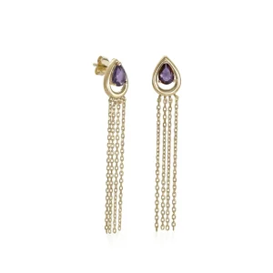 Pendientes Largos | Pendientes De Piedras De Colores | LINEARGENT Pendientes largos de plata diseño cortina con gema amatista