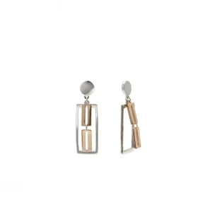 Pendientes Originales | Pendientes Largos | LINEARGENT Pendientes largos de plata diseño geométrico bicolor
