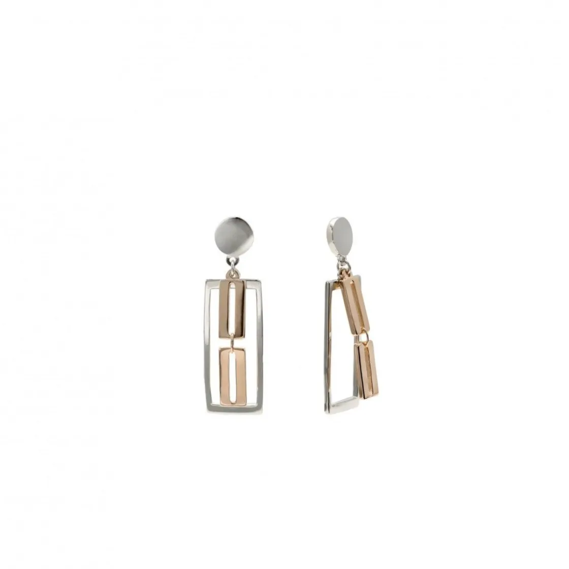 Pendientes Originales | Pendientes Largos | LINEARGENT Pendientes largos de plata diseño geométrico bicolor