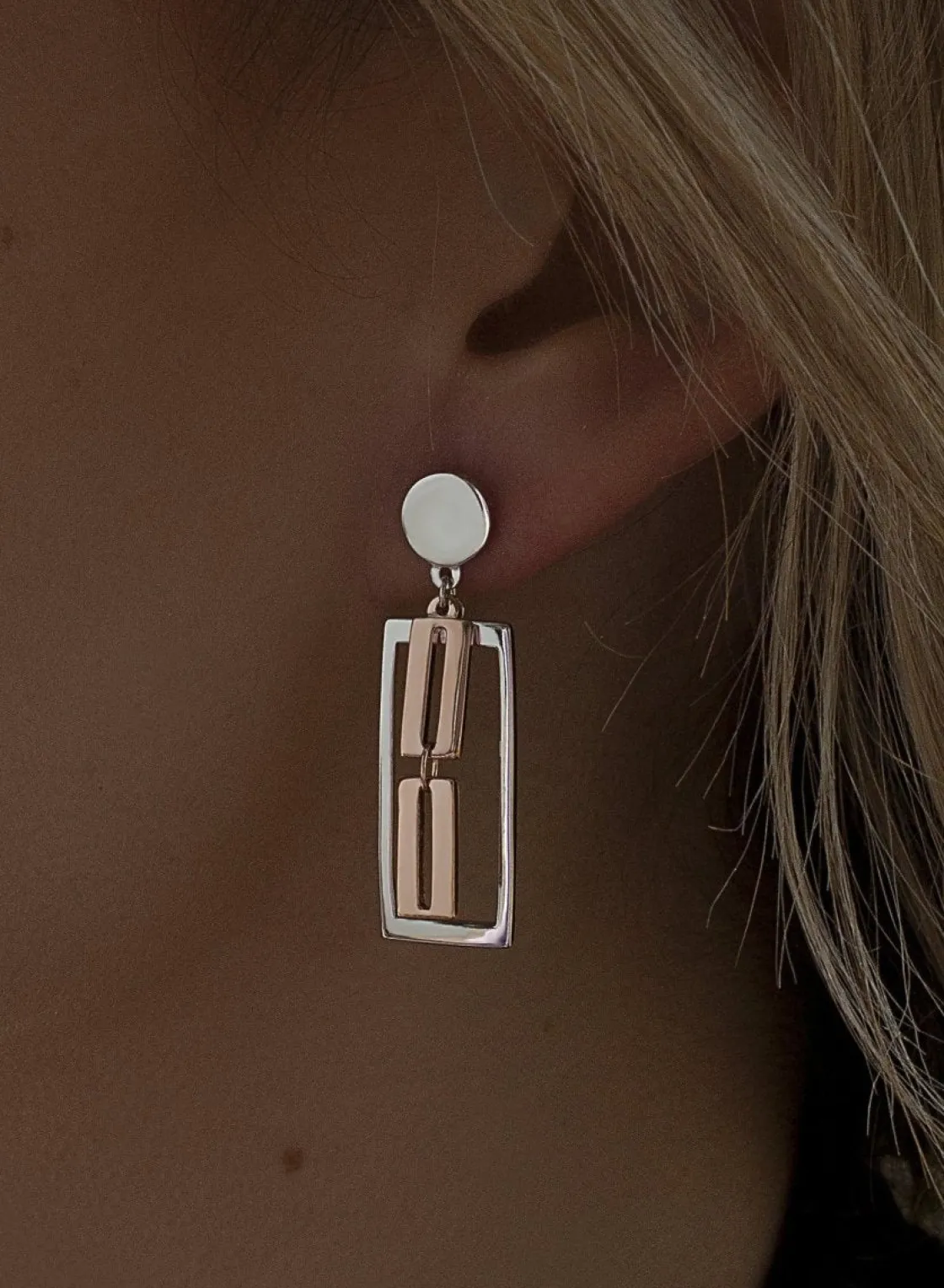 Pendientes Originales | Pendientes Largos | LINEARGENT Pendientes largos de plata diseño geométrico bicolor