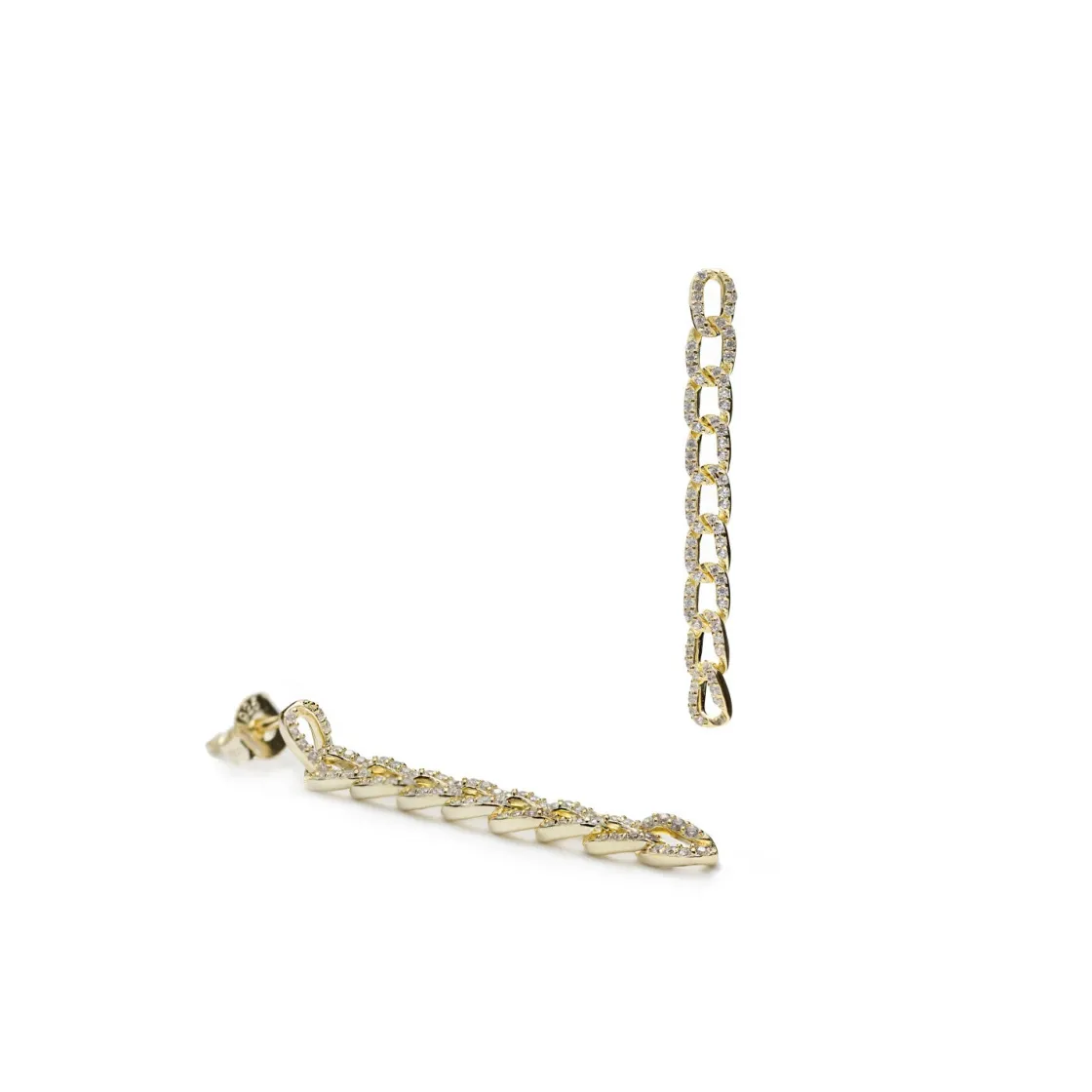 Pendientes Largos | LINEARGENT Pendientes largos de plata dorados diseño de cadena con circonitas