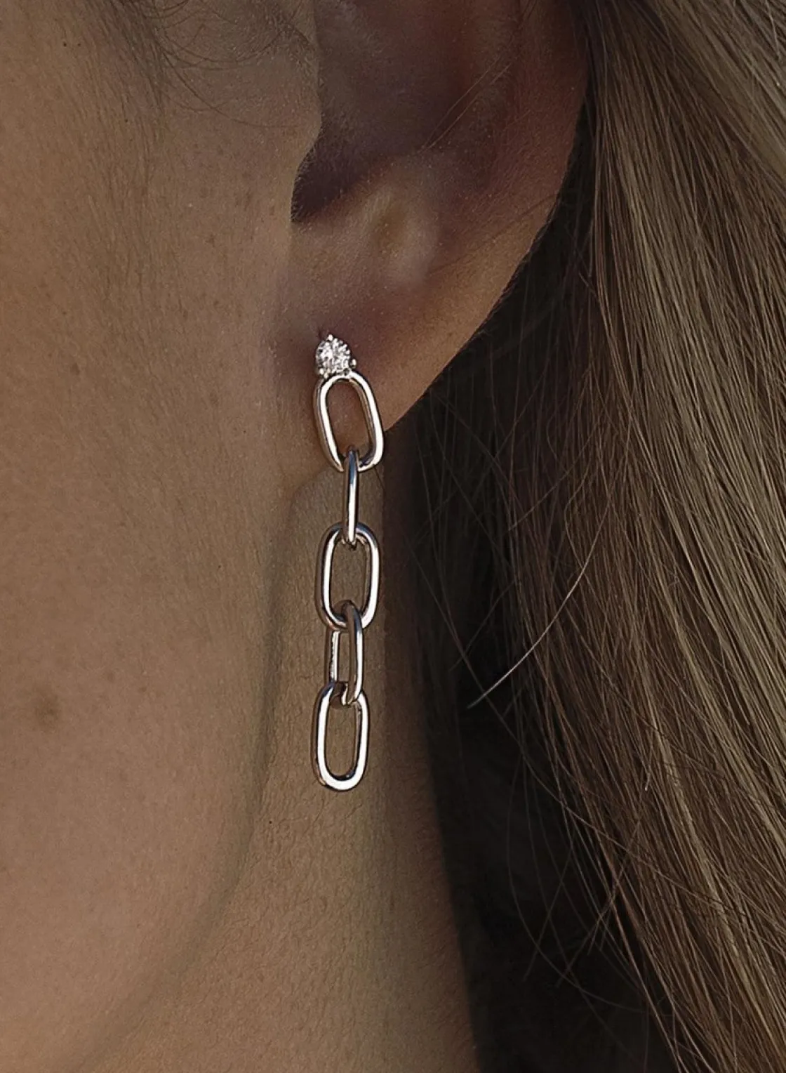 Pendientes Largos | LINEARGENT Pendientes largos de plata eslabones con circonita