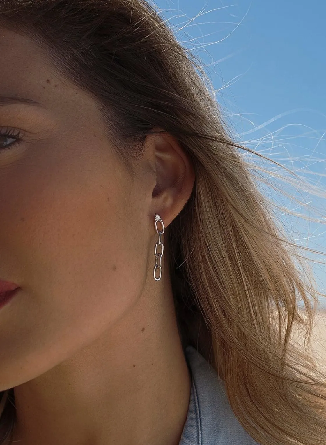 Pendientes Largos | LINEARGENT Pendientes largos de plata eslabones con circonita