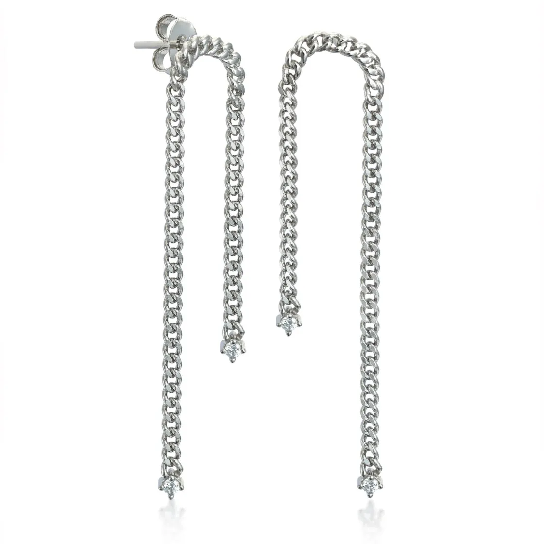 Pendientes Largos | LINEARGENT Pendientes largos de plata estilo cadena con detalle circonitas