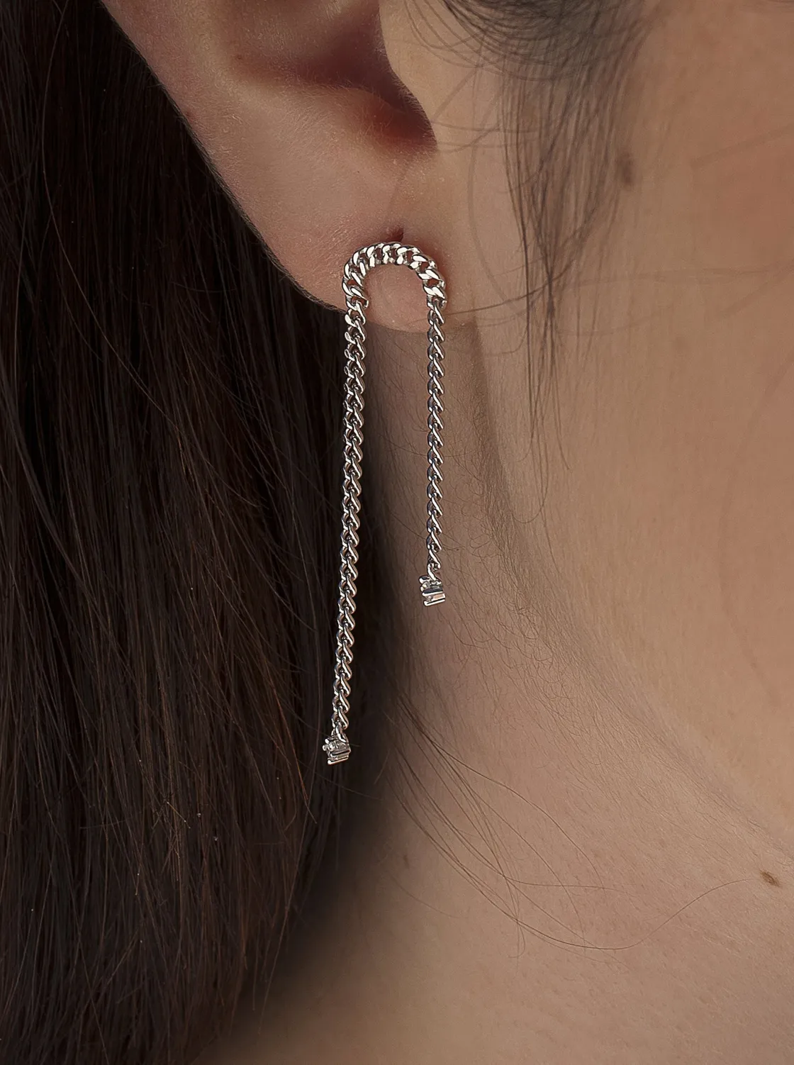 Pendientes Largos | LINEARGENT Pendientes largos de plata estilo cadena con detalle circonitas