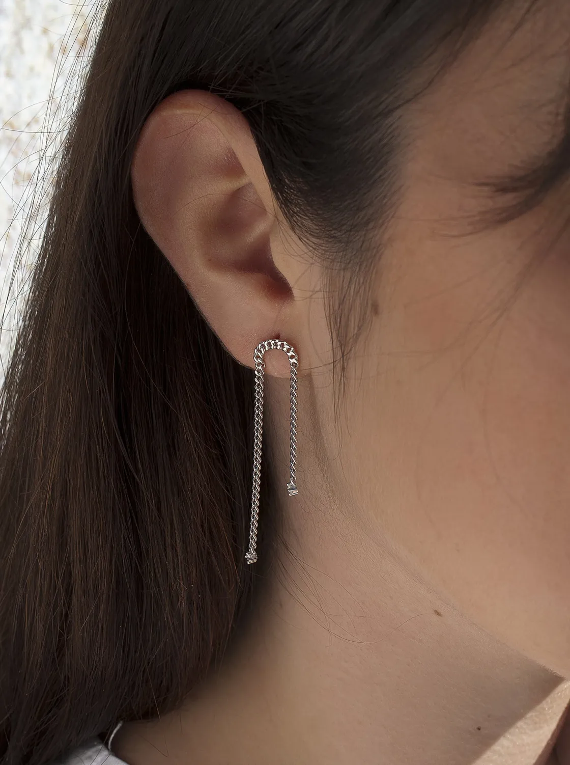 Pendientes Largos | LINEARGENT Pendientes largos de plata estilo cadena con detalle circonitas