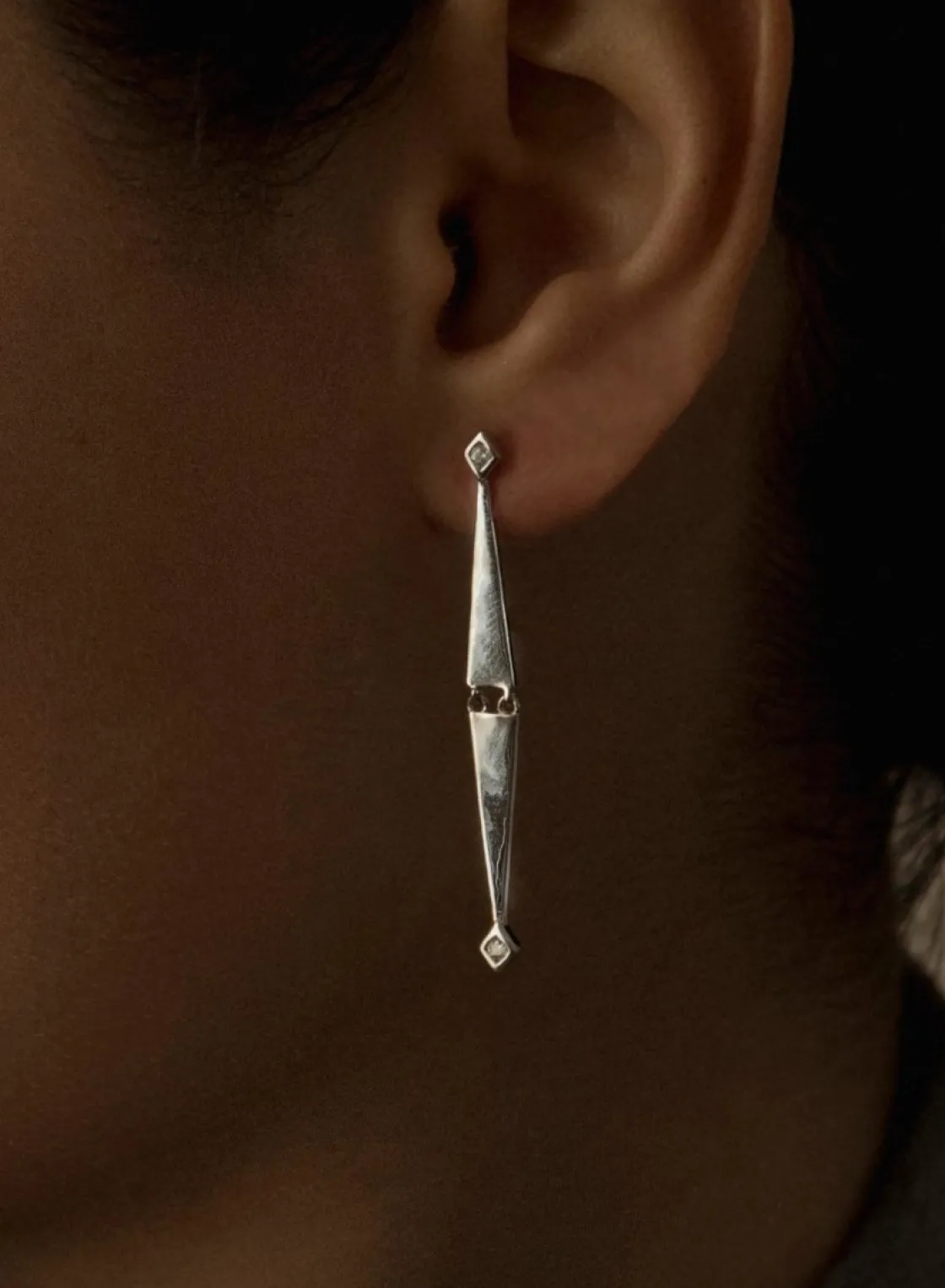 Pendientes Largos | LINEARGENT Pendientes largos de plata finos diseño doble triangulo móviles