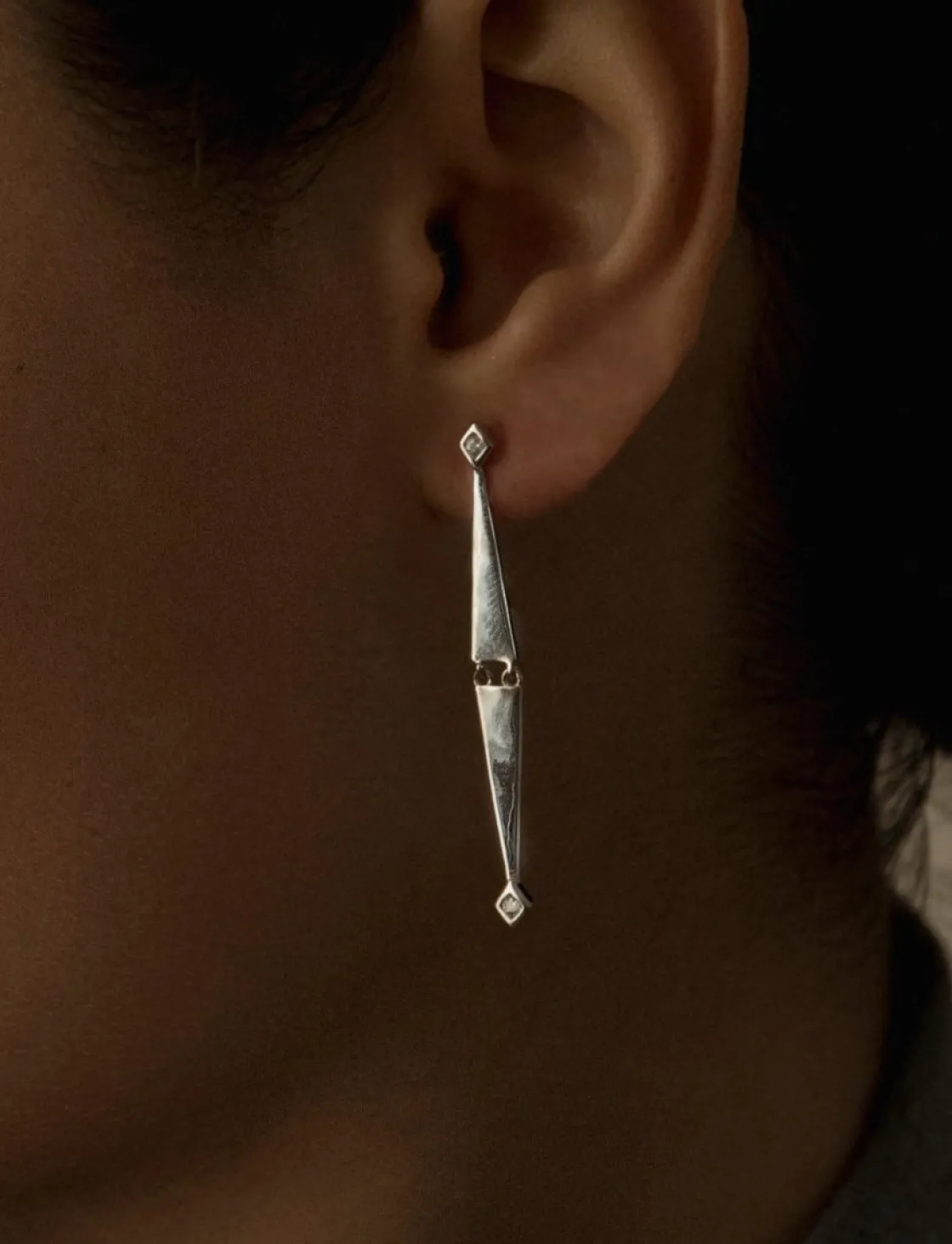 Pendientes Largos | LINEARGENT Pendientes largos de plata finos diseño doble triangulo móviles
