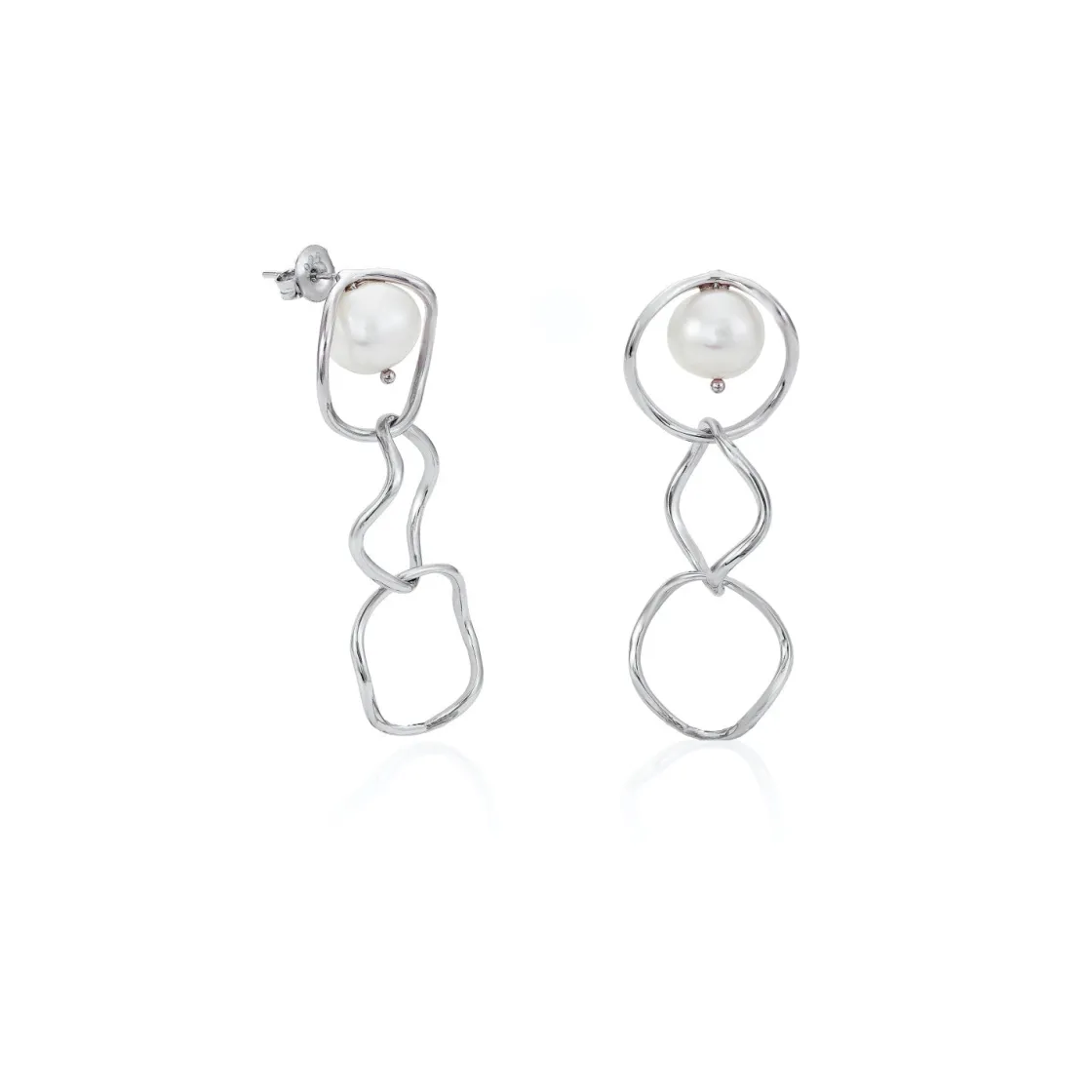 Pendientes Largos | Pendientes Perlas | LINEARGENT Pendientes largos detalle perla diseño de tres aros