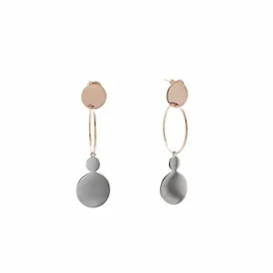 Pendientes Con Colgantes | LINEARGENT Pendientes largos diseño aro bicolor con pieza colgante
