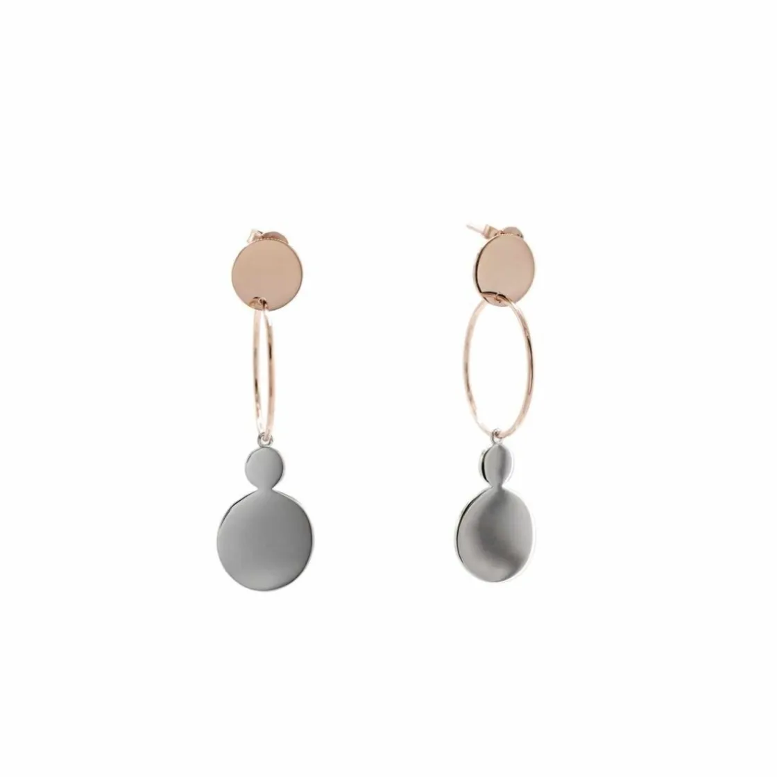 Pendientes Con Colgantes | LINEARGENT Pendientes largos diseño aro bicolor con pieza colgante
