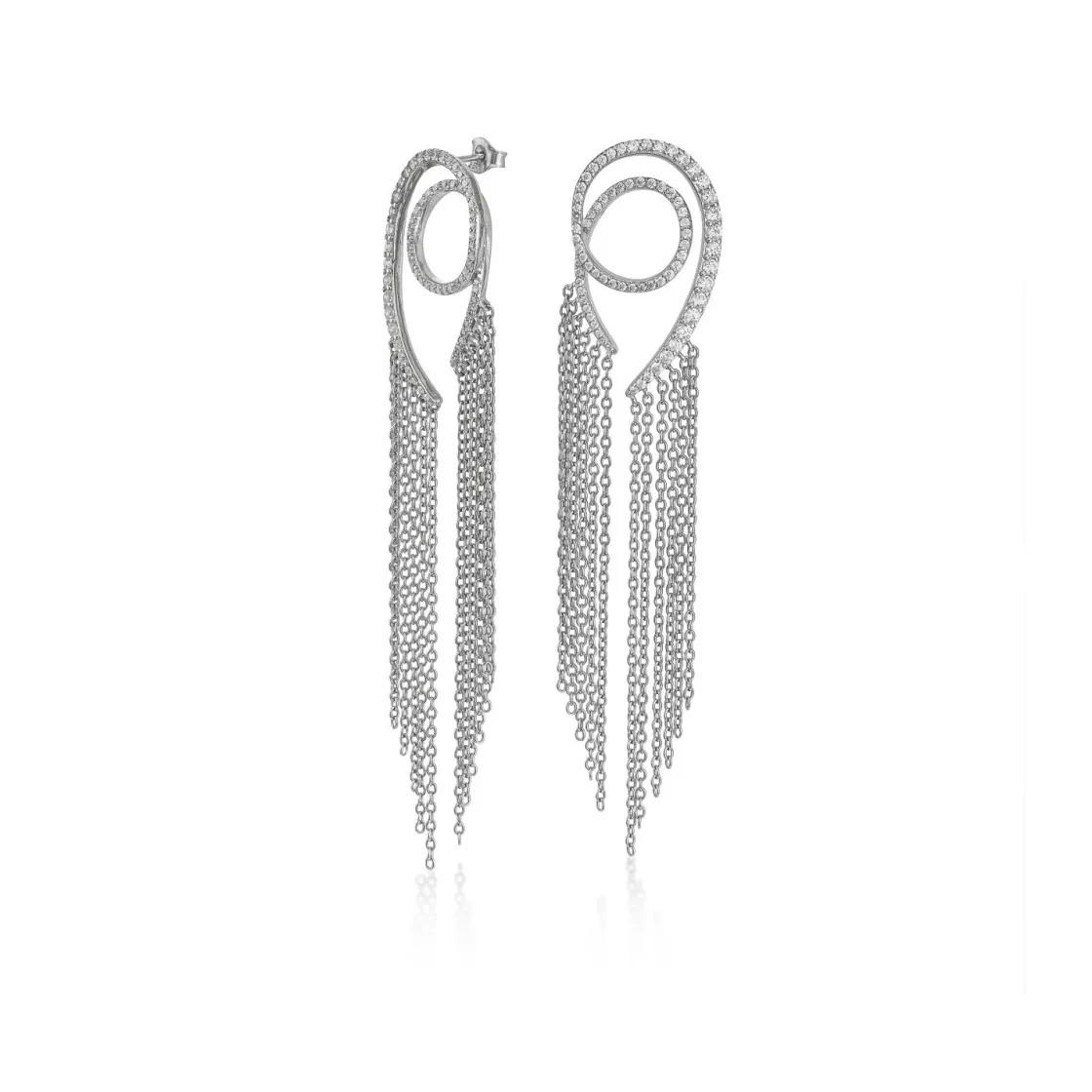 Pendientes Largos | LINEARGENT Pendientes largos diseño cortina de cadenas y circonitas