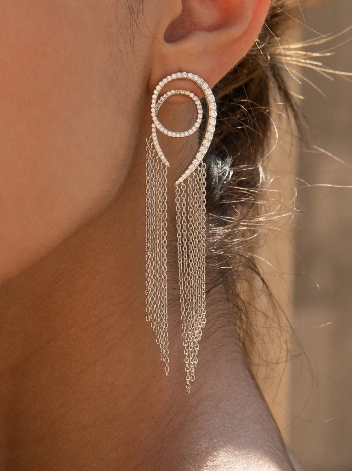 Pendientes Largos | LINEARGENT Pendientes largos diseño cortina de cadenas y circonitas