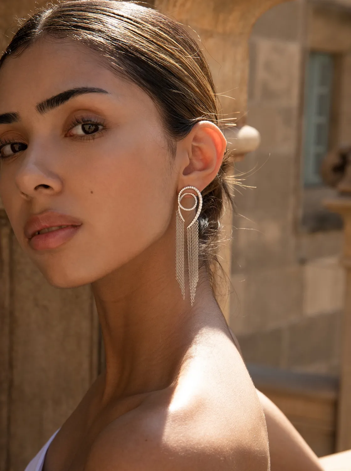 Pendientes Largos | LINEARGENT Pendientes largos diseño cortina de cadenas y circonitas