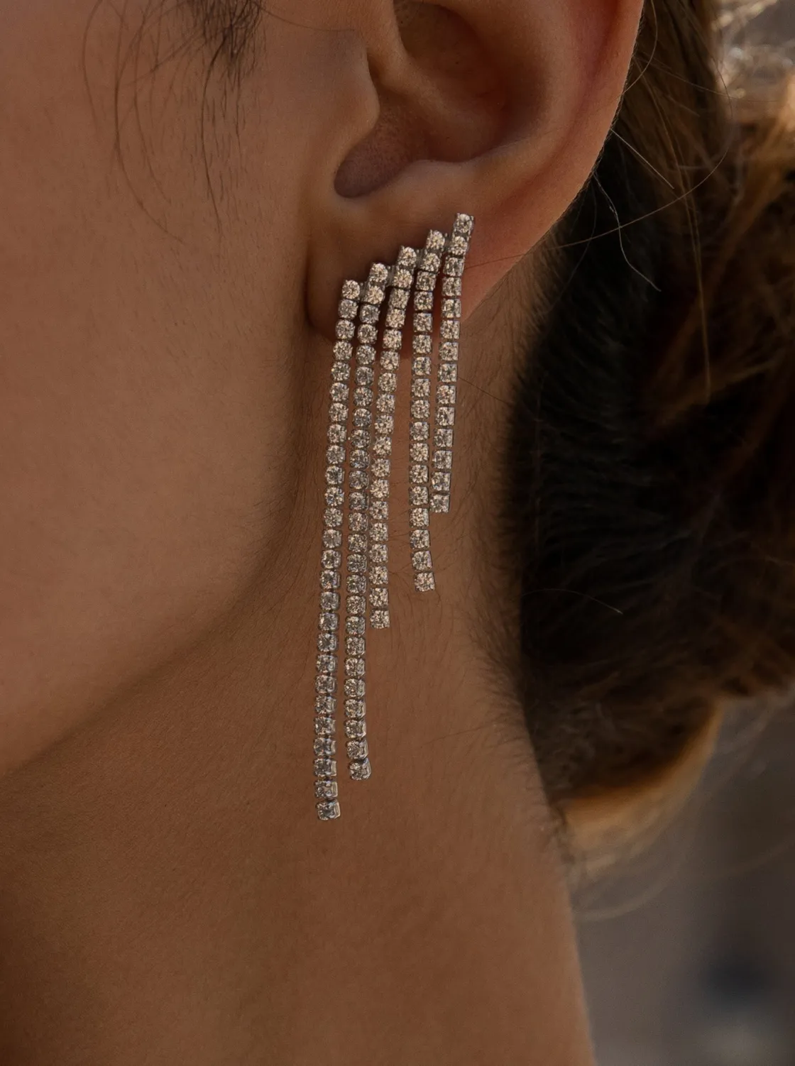 Pendientes Largos | LINEARGENT Pendientes largos diseño cuatro tiras desiguales de circonitas