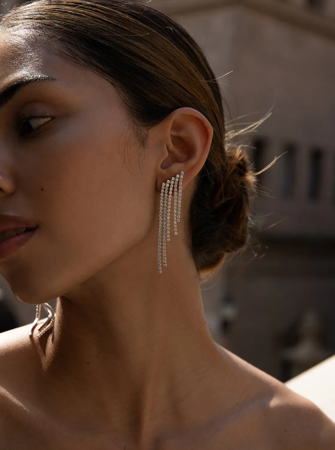 Pendientes Largos | LINEARGENT Pendientes largos diseño cuatro tiras desiguales de circonitas