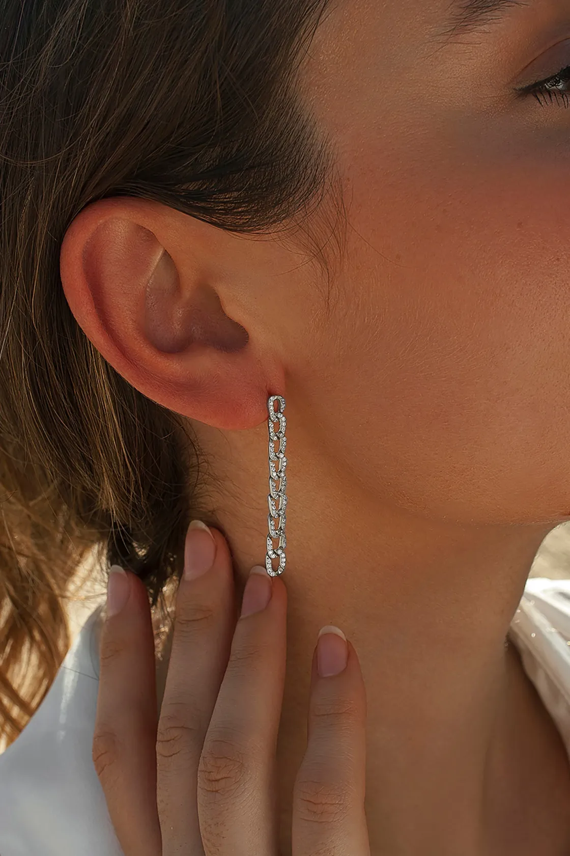 Pendientes Largos | LINEARGENT Pendientes largos diseño de cadena con circonitas