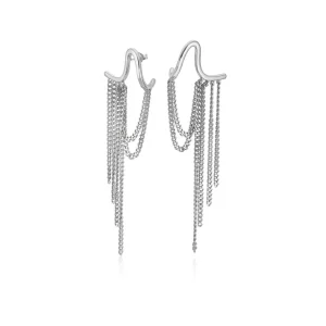 Pendientes Largos | LINEARGENT Pendientes largos diseño de cortina de cadenas