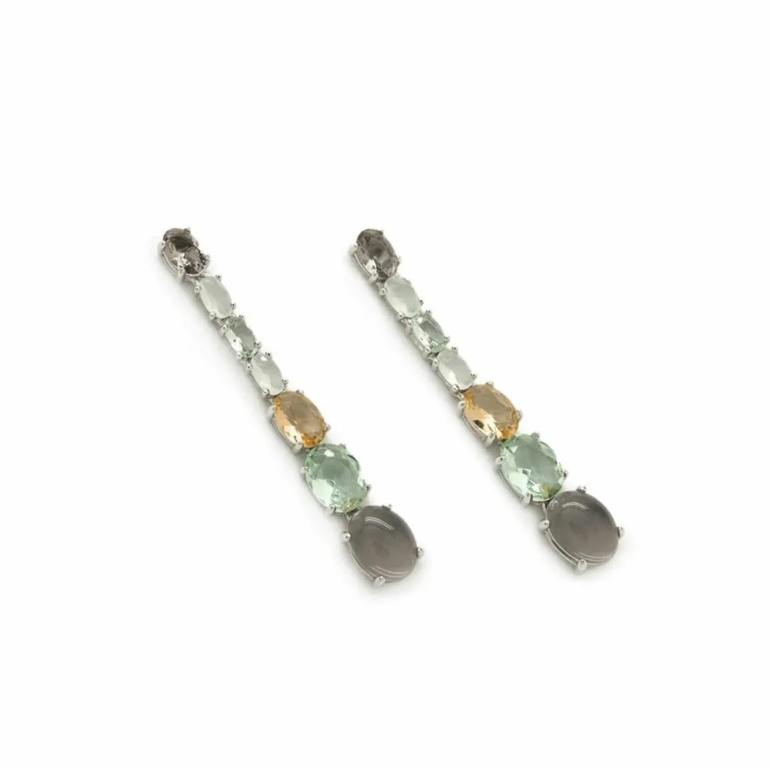 Pendientes Largos | Pendientes De Piedras De Colores | LINEARGENT Pendientes largos diseño de cuarzos adamantinos descendentes