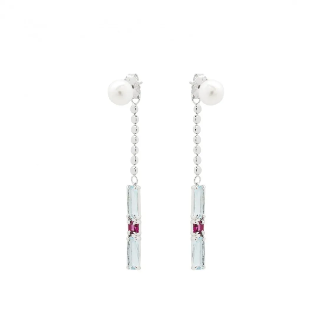 Pendientes Largos | LINEARGENT Pendientes largos diseño de perla y colgante de cuarzo adamantino