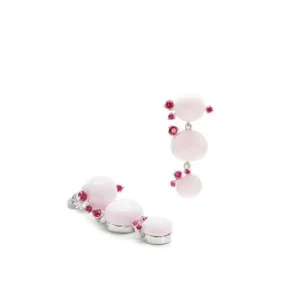 Pendientes De Piedras De Colores | LINEARGENT Pendientes largos diseño de triple burbuja en tono rosado