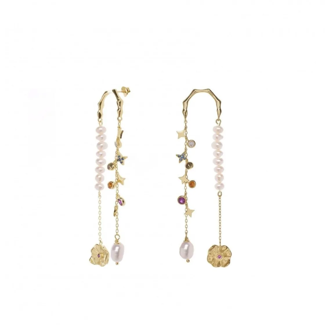 Pendientes Largos | LINEARGENT Pendientes largos diseño doble colgante con baño de oro