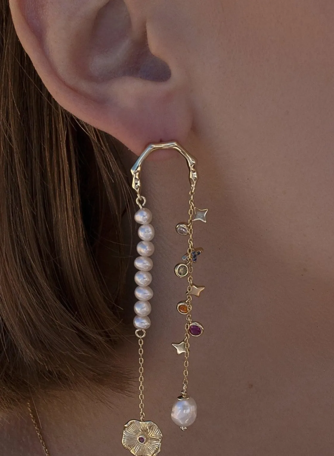 Pendientes Largos | LINEARGENT Pendientes largos diseño doble colgante con baño de oro