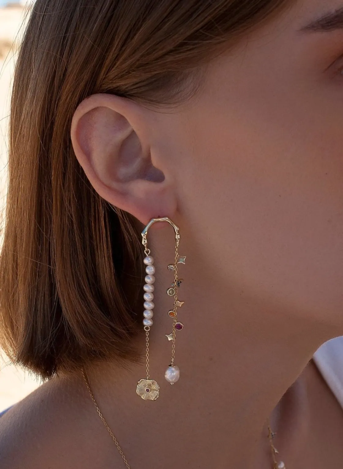 Pendientes Largos | LINEARGENT Pendientes largos diseño doble colgante con baño de oro