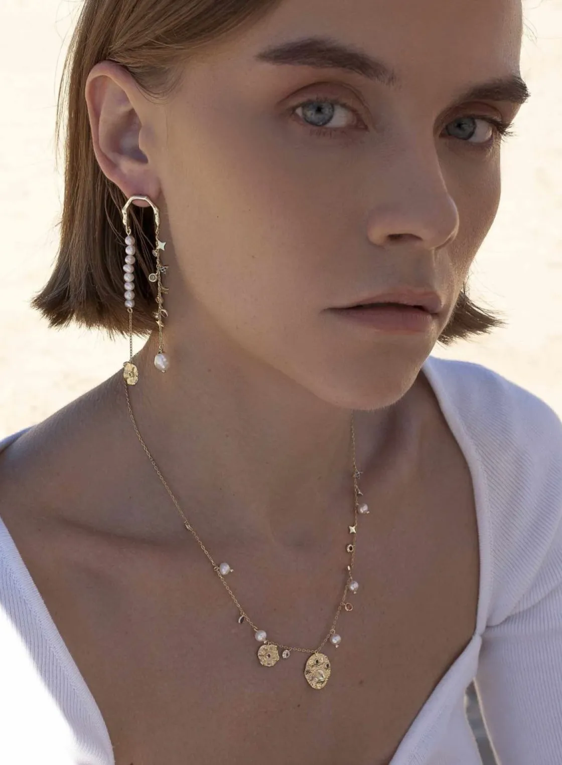 Pendientes Largos | LINEARGENT Pendientes largos diseño doble colgante con baño de oro