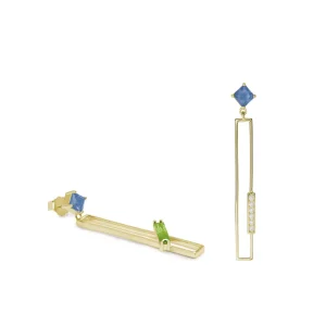 Pendientes Largos | LINEARGENT Pendientes largos diseño rectangular gemas tono pistacho