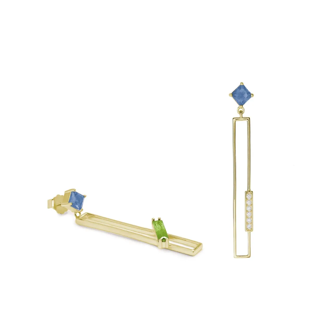 Pendientes Largos | LINEARGENT Pendientes largos diseño rectangular gemas tono pistacho