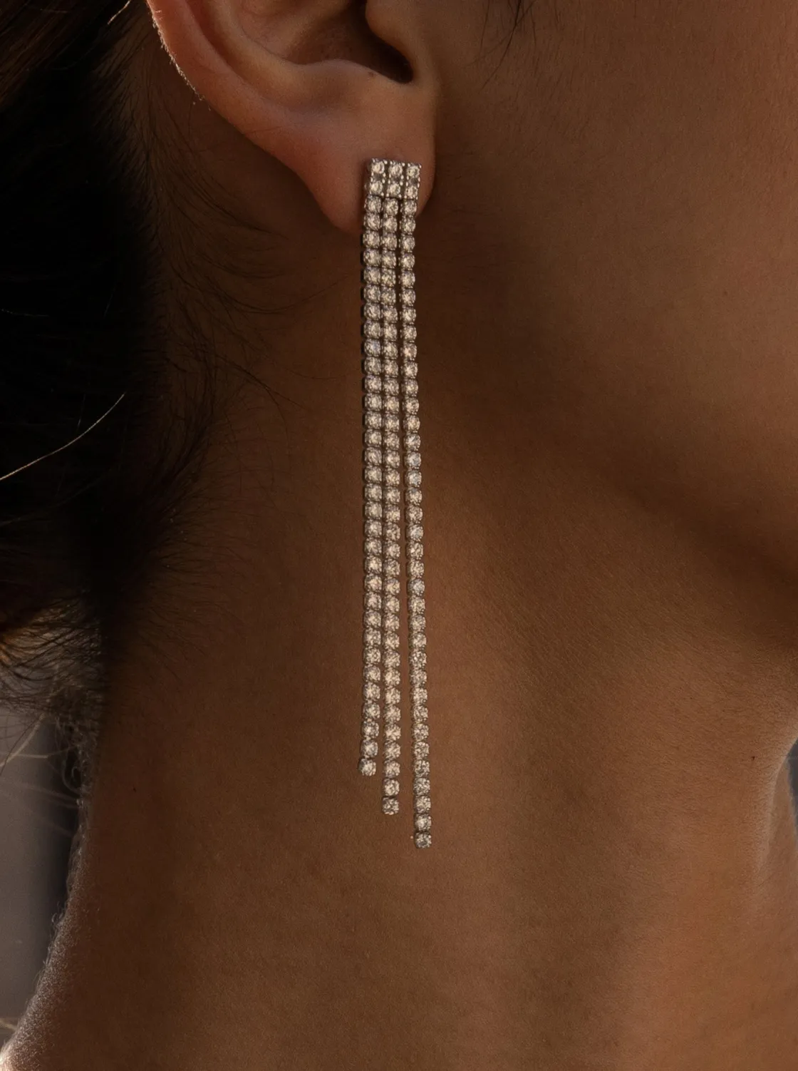 Pendientes Largos | LINEARGENT Pendientes largos diseño tres tiras desiguales de circonitas
