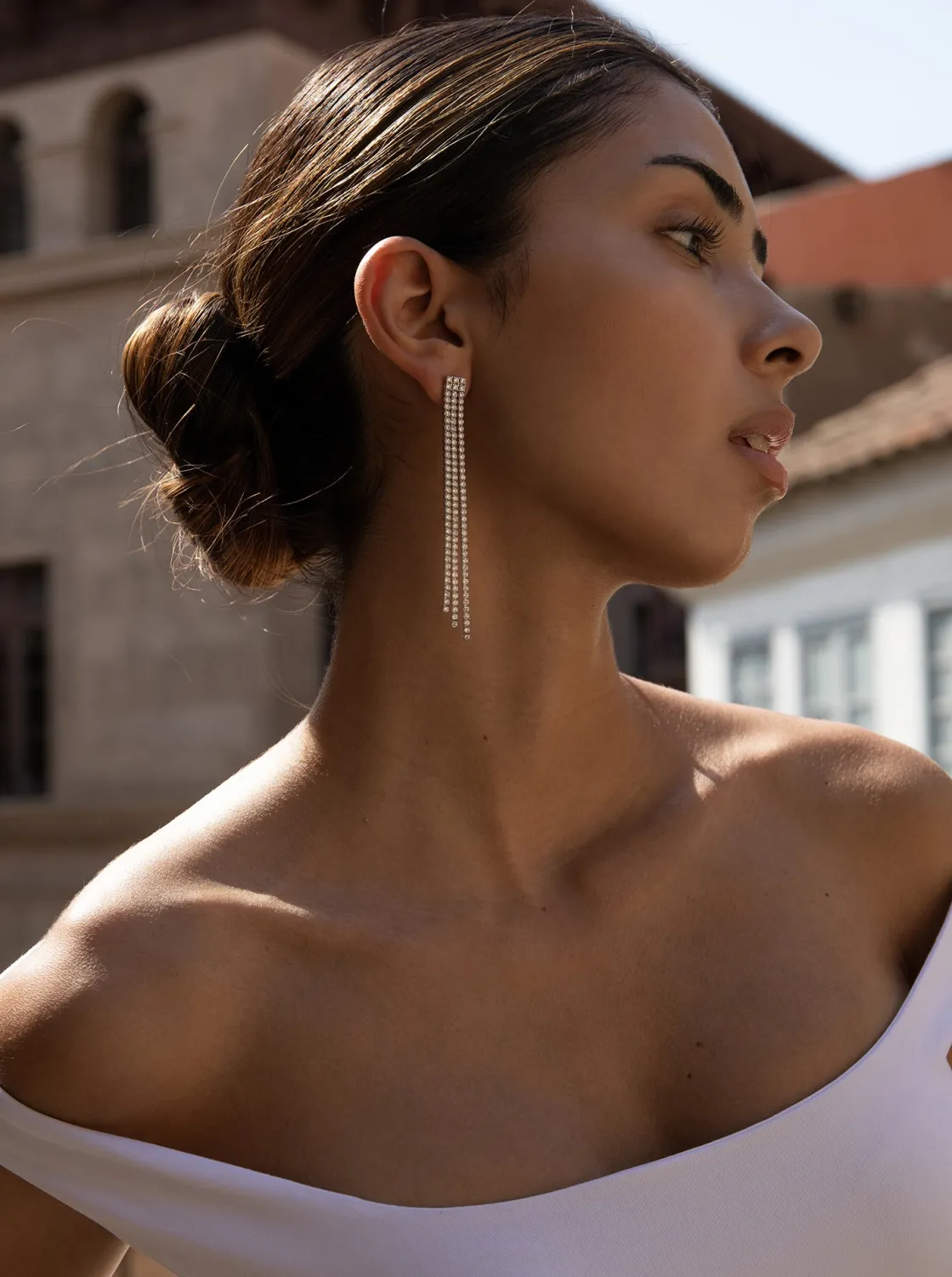 Pendientes Largos | LINEARGENT Pendientes largos diseño tres tiras desiguales de circonitas