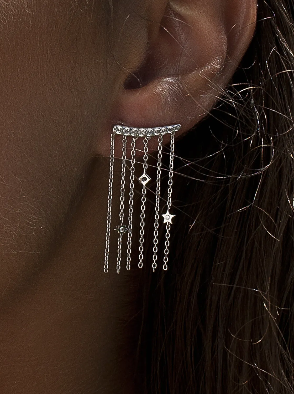 Pendientes Largos | LINEARGENT Pendientes largos efecto cascada con cadenas finas y circonitas