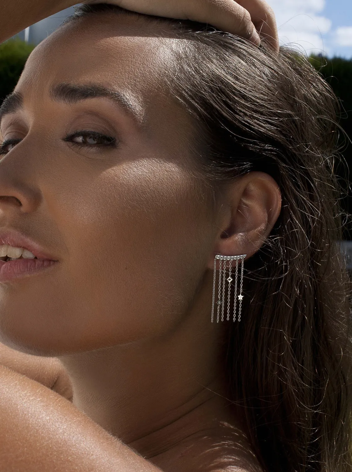 Pendientes Largos | LINEARGENT Pendientes largos efecto cascada con cadenas finas y circonitas