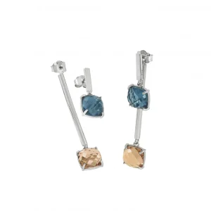 Pendientes Largos | Pendientes De Piedra Natural | LINEARGENT Pendientes largos estilo palillo con dos cuarzos adamantinos