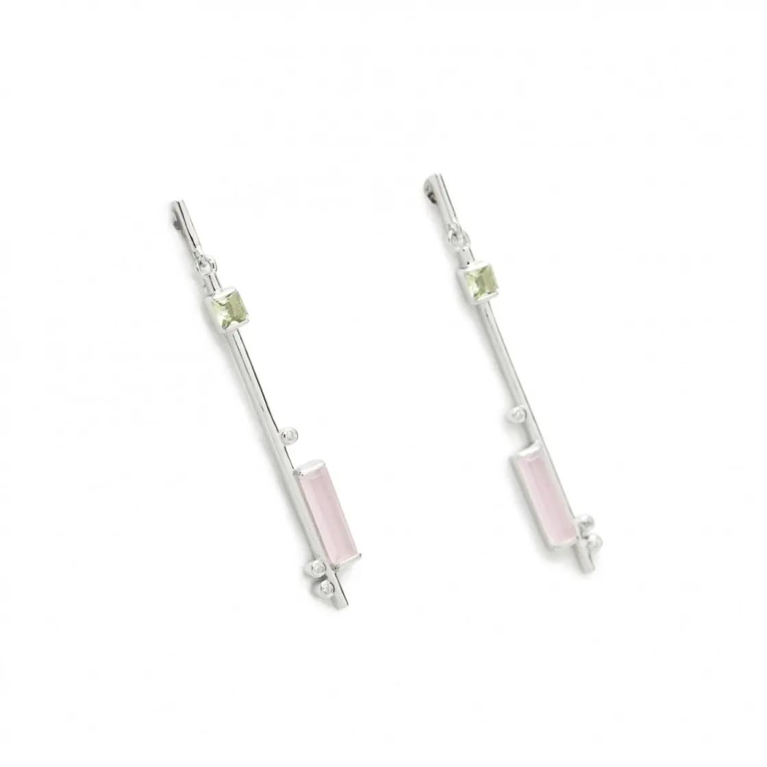 Pendientes Largos | LINEARGENT Pendientes largos finos de plata con gemas en tonos claros