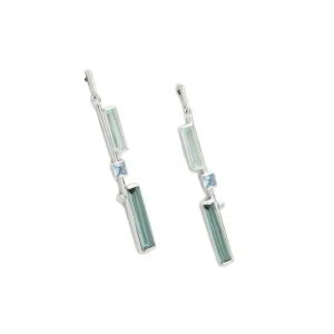 Pendientes Largos | LINEARGENT Pendientes largos finos de plata con gemas en tonos fíos